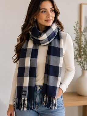 Plush Apparel Ultra Soft Plaid Scarf Navy/Cream